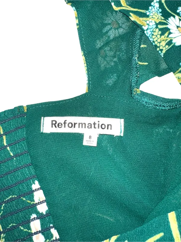 Reformation Rosi Dress Green Floral Short Sleeve Sweetheart Neck 8 in Buena - Image 7