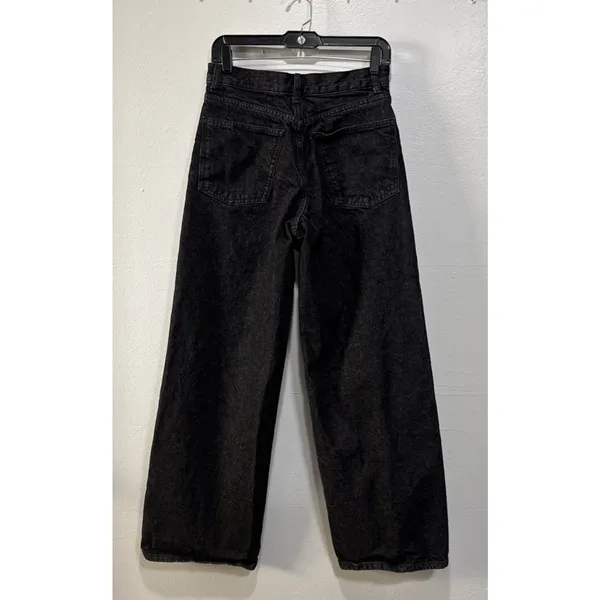 Zara Jeans Wide Leg High Rise Womens 4 Black Denim Pants Grunge Streetwear - Image 2