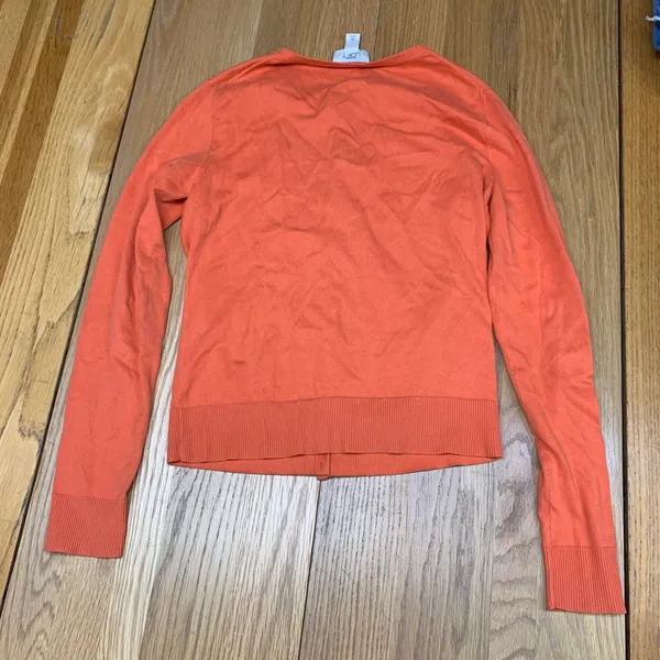 Ann Taylor LOFT Orange Pima Cotton Blend Button Front Crew Cardigan Sweater XS‎ - Image 4