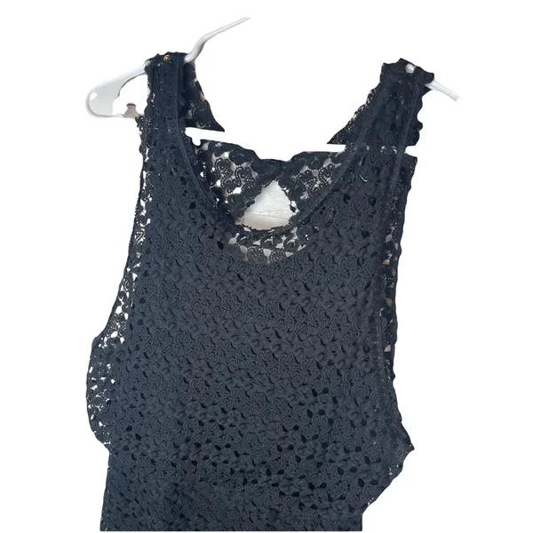 Free People Black Crochet Lace Mini Dress Open Back Sleeveless Scalloped Hem XS - Image 4