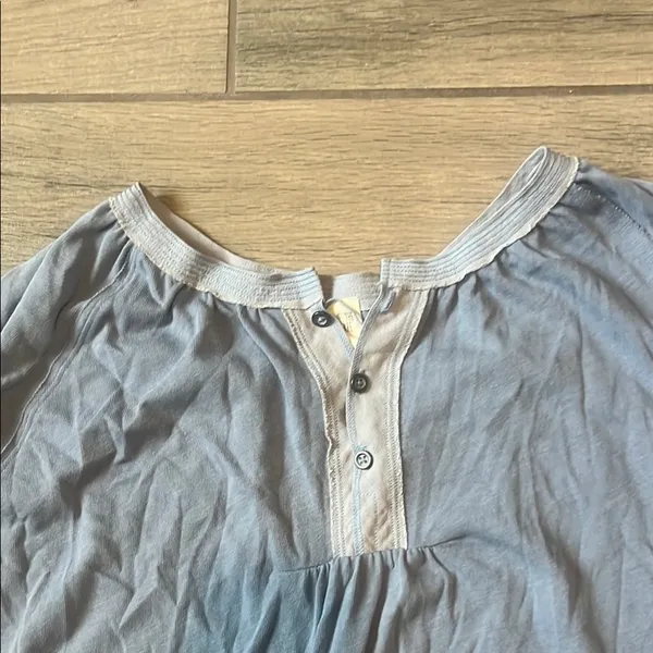 We The Free Blue Relaxed 3/4 Sleeve Blouse with Mandarin Collar - Image 3
