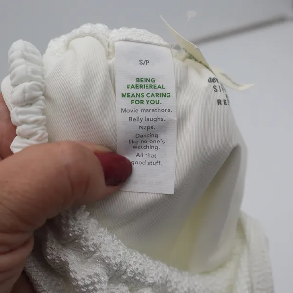 Aerie Bikini Bottom Womens S Cheekiest White Textured Side Tie New - Image 3