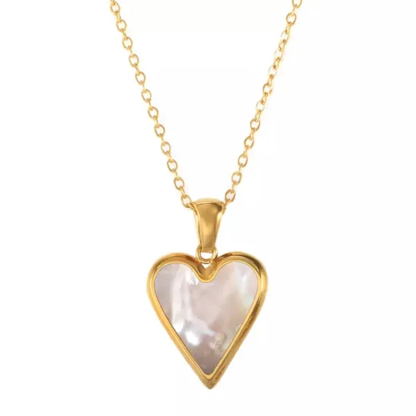 Stainless Steel Mother of Pearl Heart Pendant Necklace - Image 5
