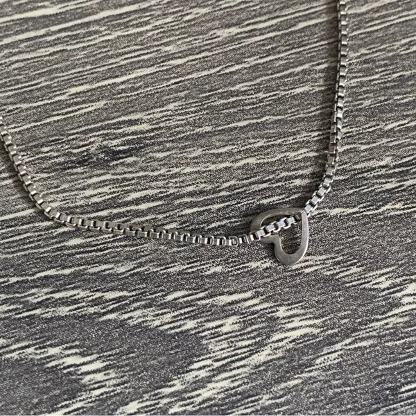 Vintage Boxchain Bracelet Heart Charm Minimal Sterling Silver 925 - Image 2