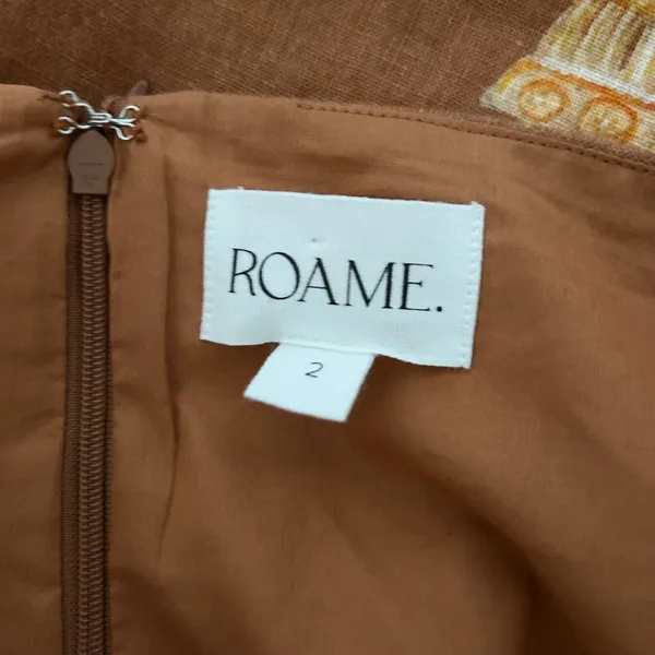 Roame Isola Linen Spaghetti Strap Mini Dress in Ceramica Desert Brown Size US 6 - Image 5