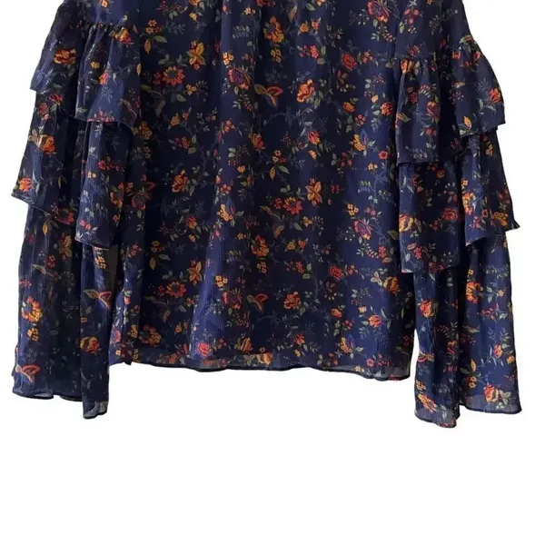 Madewell Blue Floral Ruffle Sleeve in Climbing Vine Blouse Shirt Top SZ S #2214 - Image 3