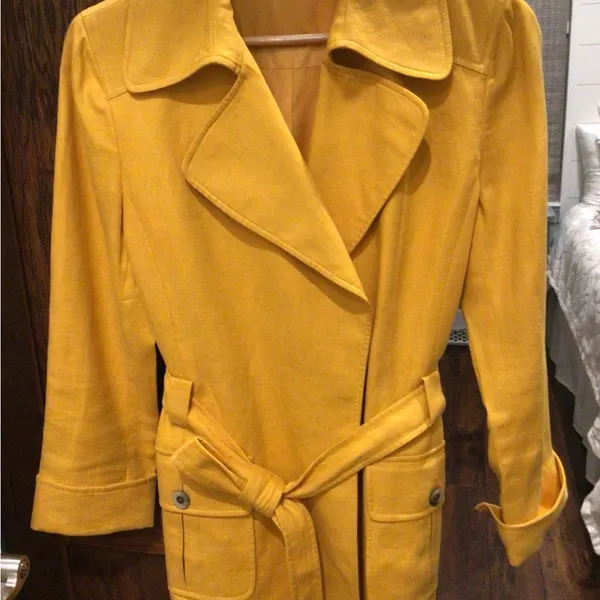 Vintage yellow linen lined jacket double breasted crossover design size small - Image 3