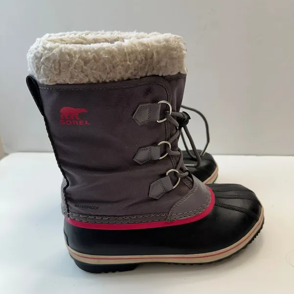Sorel Waterproof Winter‎ Snow Boots Faux Fur Trim Lace Up Gray Pink Women Size 5 - Image 3