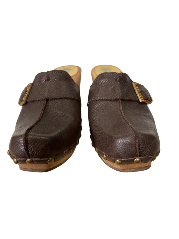 Vintage BCBG Y2k Platform Wooden Leather Clogs Size 8.5 - Image 6