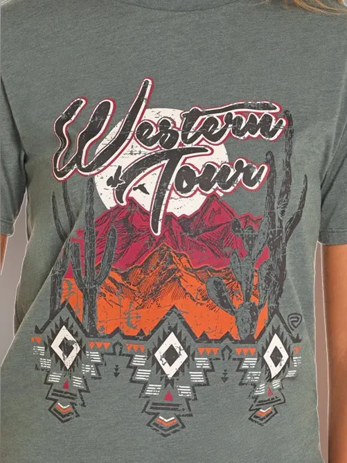 Rock & Roll Denim Western Tour Graphic Tee Teal Aztec Cowgirl M - Image 4