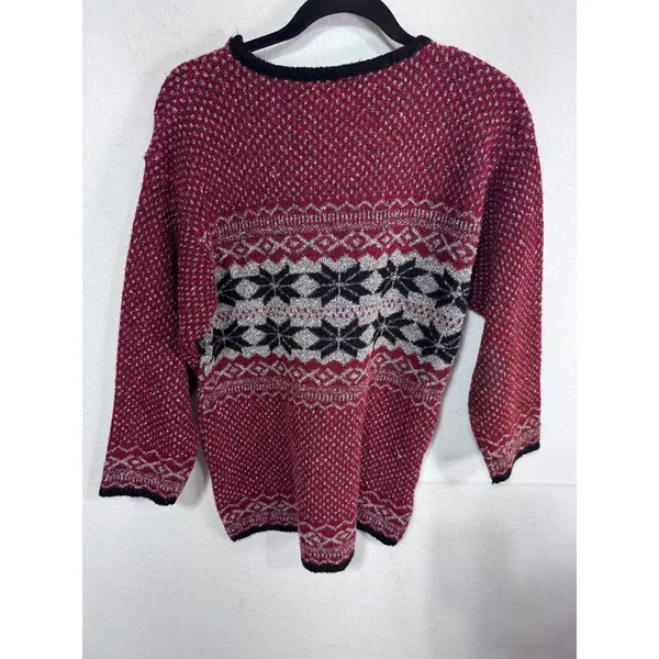 M.J. Carroll Medium‎ Red Sweater Women's Vintage Snowflake Fair Isle Knit - Image 2