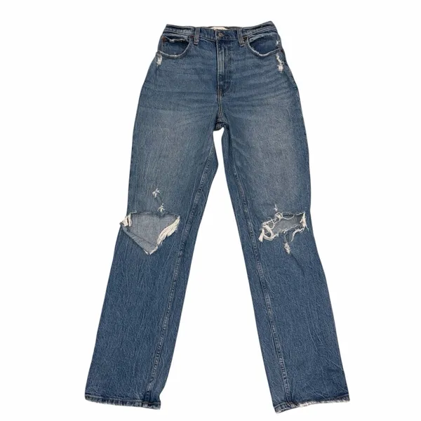 Abercrombie & Fitch The 90’s Straight Leg Ultra High Rise Distressed Jeans 28/6 - Image 6