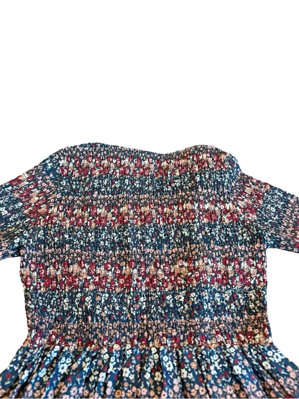 Ivy City Co Navy Burgundy Floral Smocked Midi Dress Boho Chic Day Medium Women's - Image 9