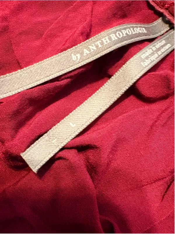 Anthropologie Toulon Pleated Mini Dress Burgundy/Plum Women's Size L (23” PTP) - Image 3
