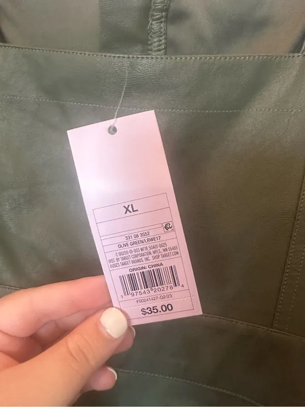 NWT Wild Fable faux leather zip-front mini pinafore dress in olive green - Image 5