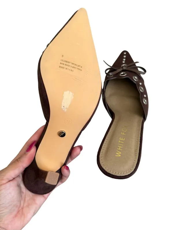 WHITE FOX Brown Faux Suede Bow Mules Heels Size 9 NEW NWOB - Image 6
