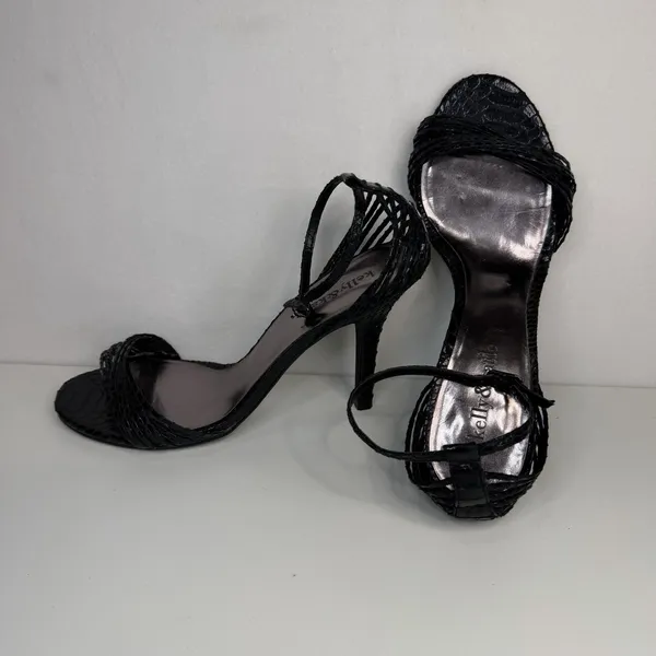 Kelly & Katie brand black‎ strappy high-heeled sandals with a textured finish. 8 - Image 4