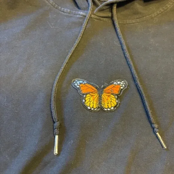 Ladies Small Black Hoodie with Butterfly Patch - Image 4