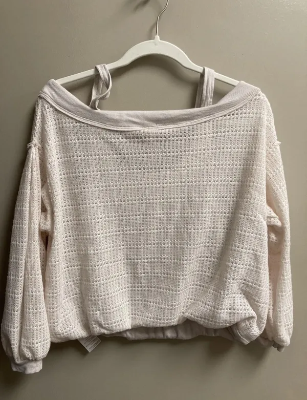 Free People Cream Long Sleeve Off Shoulder Sweater - Image 3