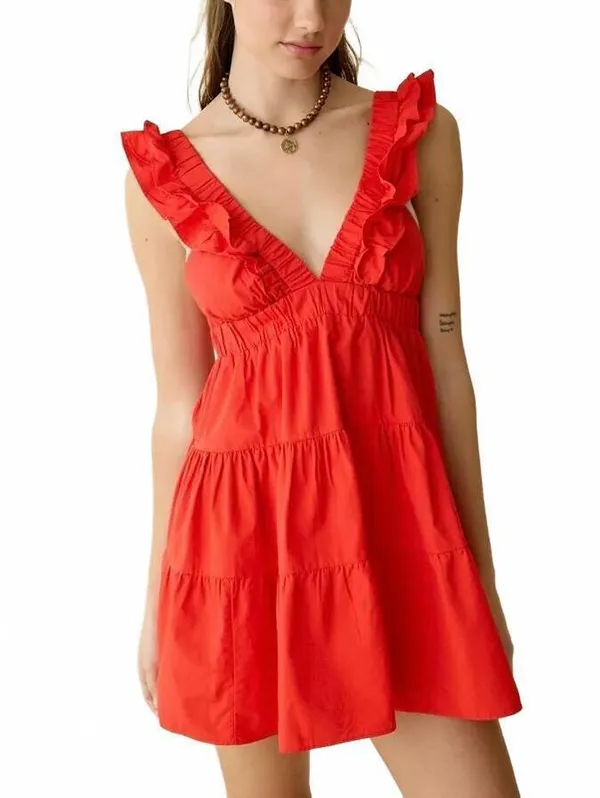 Urban Outfitters Kimchi Blue Main Stage Tiered Ruffle Mini Dress Red Small - Image 6