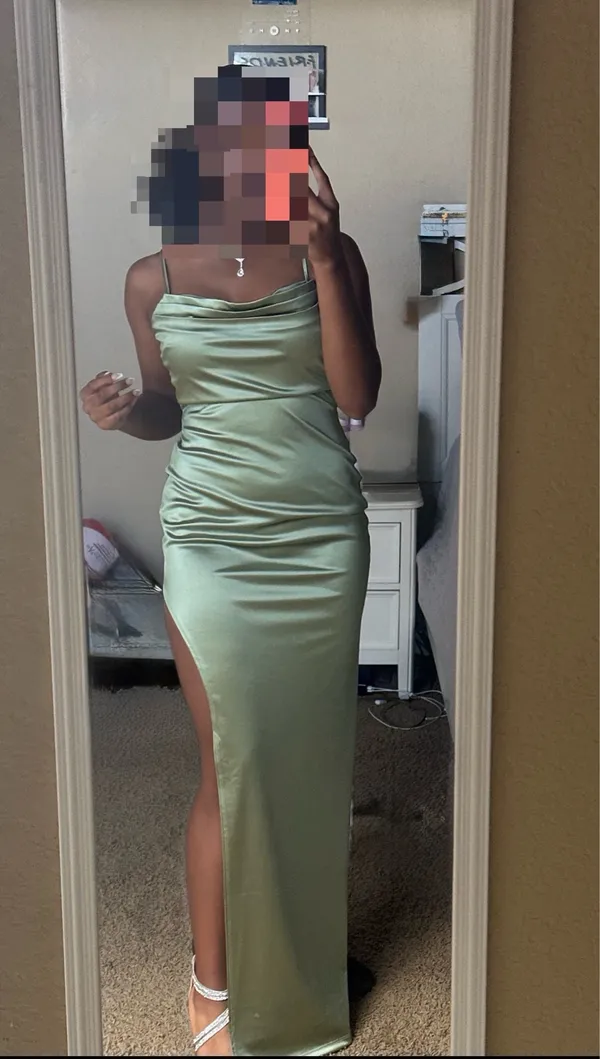 Sage Green Prom Windsor Dress Satin Cowl Neck - Image 3