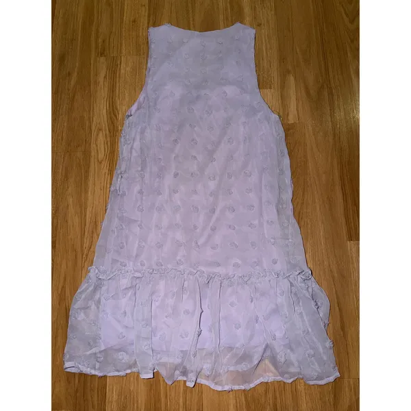 Fashion on Earth Lavender Swiss Dot Sleeveless Ruffle Hem Mini Dress Purple S - Image 3