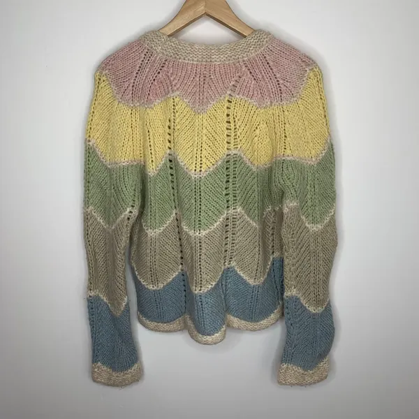 Loveshackfancy Deena Alpaca Wool Rainbow Pastel Zig Zag Cardigan Womens Small - Image 7
