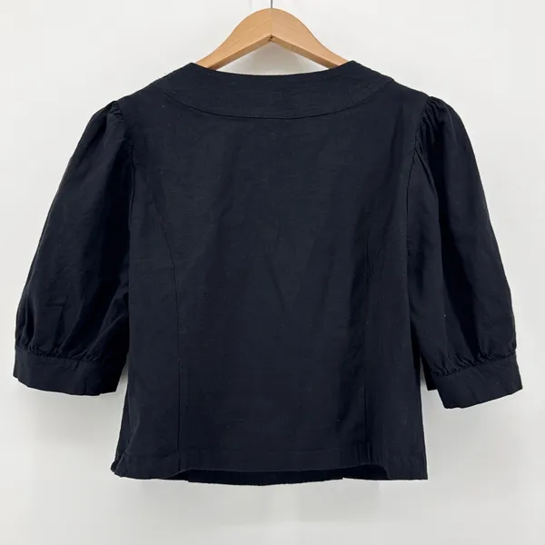 Anthropologie Puff Sleeve Scoop Neck Linen Crop Top‎ Black Size 6 EUC Size Large - Image 7