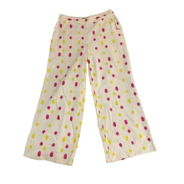 Anthropologie cream spotted cropped trousers size 8 - Image 4