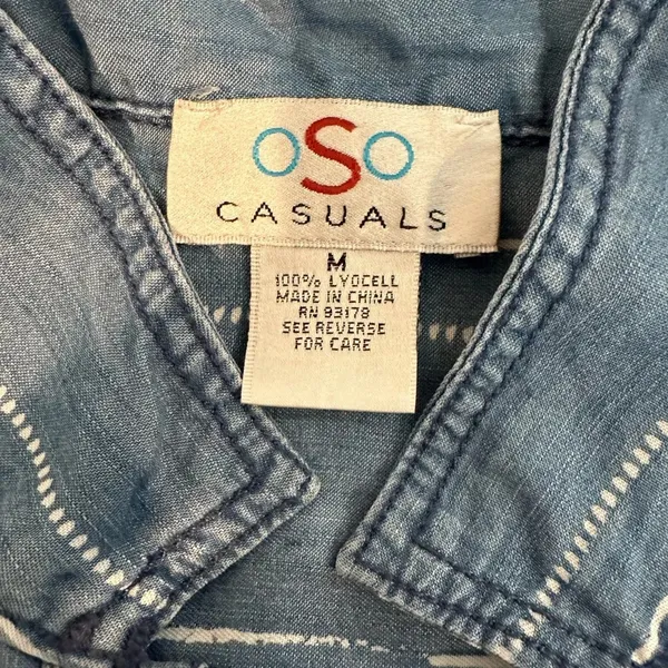 Oso Casuals‎ dress Short sleeve M Blue White Striped Button Front Pleated Back - Image 5