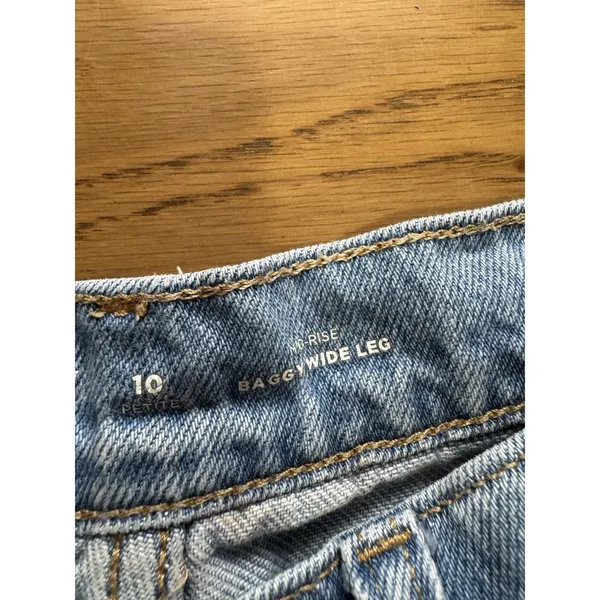 Old Navy Women‎ Size 10 Petite Mid Rise Baggy Wide Leg Denim Jeans Hippie Boho - Image 10