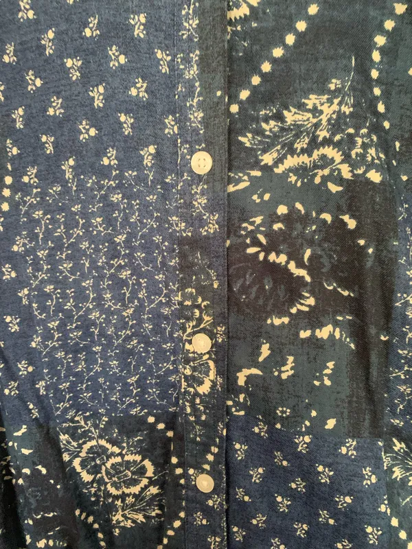 Retro RL Chaps Blue Mixed Media Cotton Button Down - Image 4