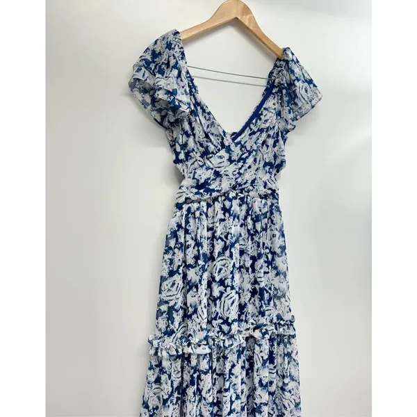 Aqua Dress Womens Size XS Formal Gown Maxi Tiered Blue White Metallic NWT‎ - Image 6
