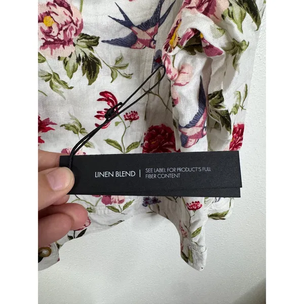 Tahari Floral Bird Print Linen Blend Jacket Womens 1X White Red Button Up New - Image 4
