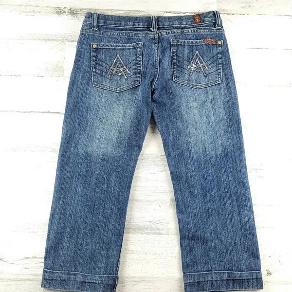 7 For All Mankind A Pocket Rhinestone Cropped Bootcut Jeans Women’s 29 Altered - Image 2