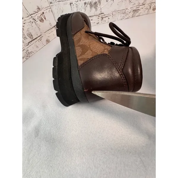Coach Womens Hannah Brown Leather Signature‎ Monogram Canvas Hiking Ankle Boots - Image 12