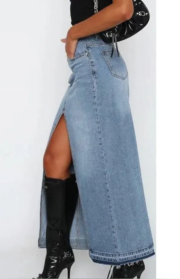 White Fox Boutique Take My Picture Denim Maxi Skirt – Blue Wash. size XS. NWT - Image 2