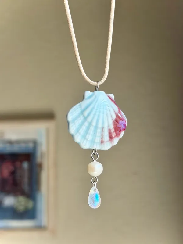 Handmade ceramic shell pearl boho beach necklace🐚☀️🌊 - Image 3