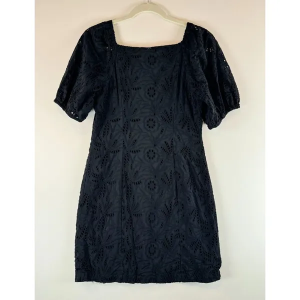 Free People Womens Dress Black Daniella Eyelet Mini Puffed Babydoll Boho Size 8 - Image 3