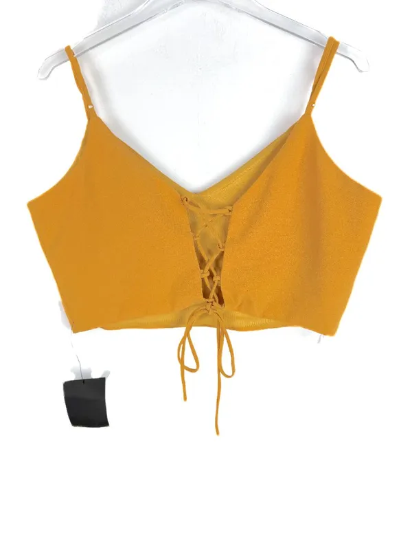 NWT Lulus Mustard Yellow Lace Up Back Crop Top Size XL NEW - Image 7