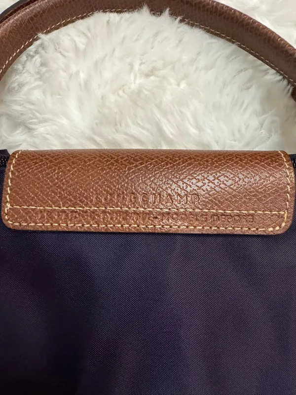 Longchamp Purple Le Pliage Tote with Brown Leather Trim - Image 5