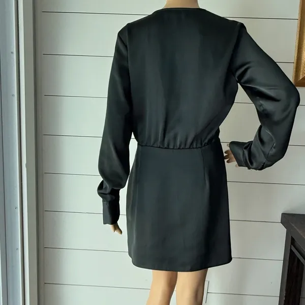 Zara Dark Green Long Sleeve Wrap Satin Dress Sz M - Image 5