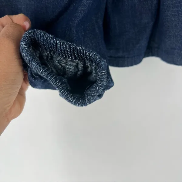 J.‎ Crew Dark Blue Chambray Smocked Puff Sleeve Top Peasant Milkmaid - Image 7