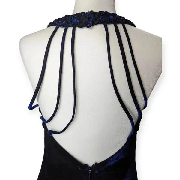 Y2K Prom Dress Iridescent Blue Sparkly Strappy Floor-Length Formal Gown 2000s - Image 4