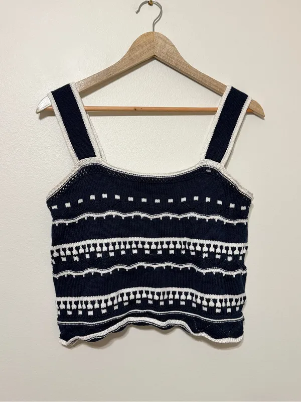 Entro Knit Tank Top Size Medium Crochet Navy Boho - Image 2