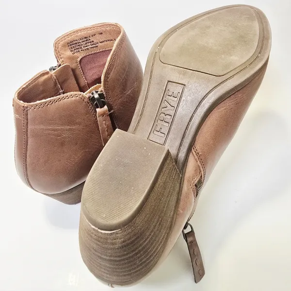 FRYE Judith Double Zip Brown Leather Almond Toe Ankle Boots - Image 7