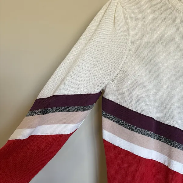Ontwelfth Sweater Womens Medium Red‎ Ivory Stripe Long Sleeve Crewneck - Image 5