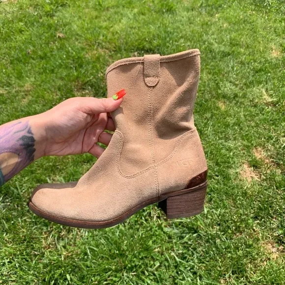 UGG Rioni Tan Suede Leather Soft Pull On Mid Boots‎ - Image 10