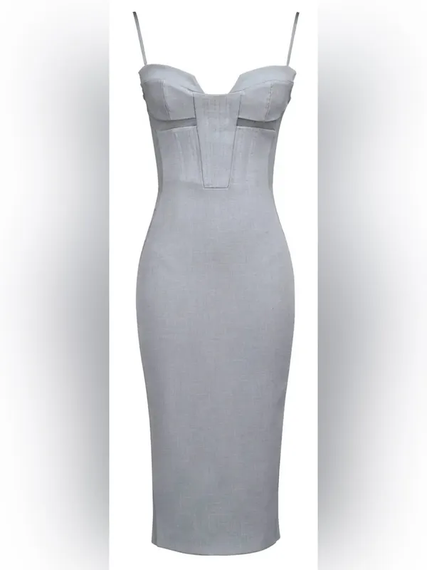 NEW House of CB KIKI Light Grey Mesh Panelled Bodycon Midi Dress sz XS - Image 4