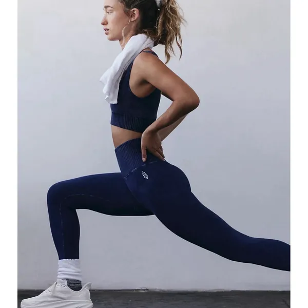Free People New FP Movement Good‎ Karma Deep Navy Blue Sports Bra Leggings Set - Image 2